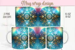 Christmas snowflakes mug wraps png | Blue &amp; gold mug design Product Image 1