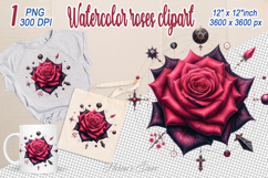 Watercolor Aesthetic Roses Clipart |Magic bright red Flower Product Image 1