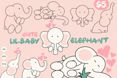 Baby Elephant illustration & foil quill line art SVG, AI, Product Image 1