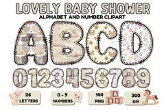 Lovely Baby Shower Alphabet & Numbers Clipart PNG 300 DPI Product Image 1