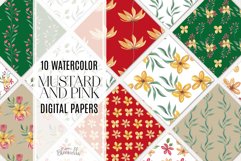 Mustard Pink Seamless Patterns Digital Paper Flowers Floral Product Image 1