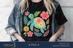 Boho Floral Sea Turtle Watercolor PNG | Ocean Animal Clipart Product Image 1