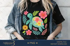 Boho Floral Sea Turtle Watercolor PNG | Ocean Animal Clipart Product Image 1