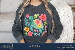 Boho Floral Sea Turtle Watercolor PNG | Ocean Animal Clipart Product Image 3