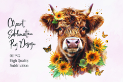 Highland Cow Sunflower Floral Sublimation PNG Product Image 1