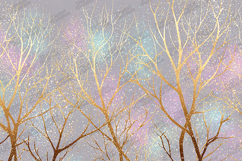 Golden Winter Trees - Pastel Iridescent Sky Holiday Art Product Image 1