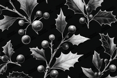 White Stippled Holly Pattern - Modern Black Winter Botanical Product Image 1