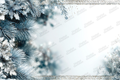 Silver Glitter Pine Border - Icy White Christmas Background Product Image 1