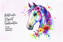 Horse head with flowers watercolor clipart sublimation Product Image 1