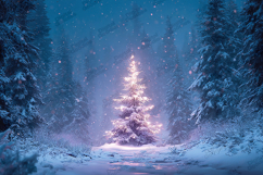 Glowing Snowy Tree - Enchanted Blue Winter Forest Landscape Product Image 1