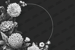 Black and White Floral Frame - Noir Botanical Circle Border Product Image 1