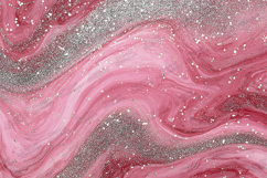 Rose Pink Silver Glitter Marble - Luxury Liquid Swirl Art Product Image 1