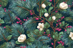 Winter Pine &amp; White Camellia - Navy Blue Floral Holiday Art Product Image 1