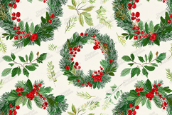 Winter Wreath Pattern - Watercolor Pine &amp; Red Berry Holiday Product Image 1