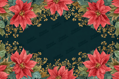Red Poinsettia Frame - Teal &amp; Gold Luxury Holiday Background Product Image 1