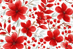 Red Poinsettia &amp; Berry Pattern - Christmas Floral Background Product Image 1