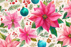 Pink Poinsettia Christmas Pattern - Teal Ornament Botanical Product Image 1