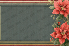 Elegant Poinsettia Frame - Gold Pinstripe Christmas Border Product Image 1
