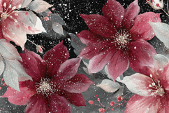 Maroon Poinsettia Art - Dark Watercolor Snowy Floral Product Image 1