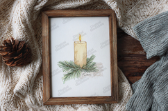 Cozy Winter Mockup - Watercolor Candle Frame &amp; Knitted Decor Product Image 1