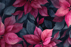 Maroon Poinsettia Art - Navy &amp; Plum Watercolor Botanical Art Product Image 1