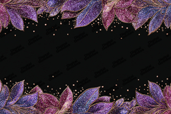 Glitter Purple Pink Leaves Frame Border Background Black Product Image 1