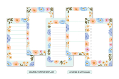 Soft Blue Printable Floral Notepad Template Collection Product Image 3