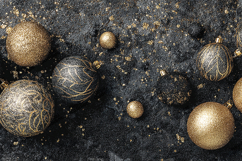 Gold &amp; Charcoal Glitter Ornaments - Luxury Holiday Stone Art Product Image 1