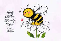 Floral cute honey bee watercolor clipart Product Image 1