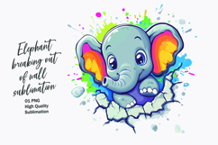 Cute Baby Elephant Breaking Out of Wall Clipart Sublimation Product Image 1