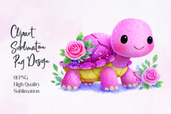 Cute Glitter Turtle with Roses Sublimation PNG Product Image 1