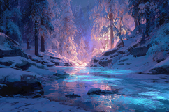 Enchanted Frozen River Art - Glowing Winter Forest Product Image 1