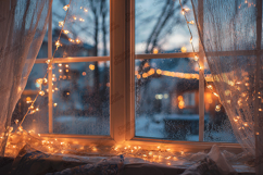Cozy Rainy Window - Warm Holiday Fairy Lights Background Product Image 1
