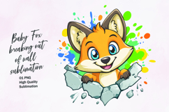 Cute baby fox breaking out of wall clipart sublimation Product Image 1