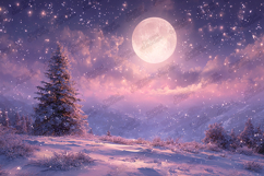 Pink Moon Winter Landscape - Magical Snowy Mountain Backdrop Product Image 1