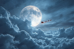 Santa Sleigh Moonlight Clouds - Magical Christmas Night Art Product Image 1
