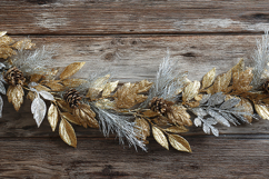 Gold Silver Glitter Garland - Rustic Wood Holiday Backdrop Product Image 1