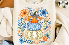 Blue Floral Pumpkin Stack PNG Product Image 1
