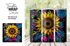 Neon Sunflower Tumbler Wrap | Bright Tropical Floral PNG Product Image 1