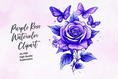 Purple rose with butterfly watercolor clipart sublimation Product Image 1