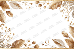Gold Glitter Leaves Frame - Elegant Winter Berry Background Product Image 1