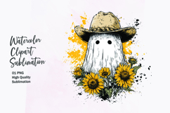 Cute ghost with sunflower watercolor clipart sublimation Product Image 1