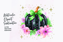 Floral Pumpkin with Bow Watercolor Clipart Sublimation Product Image 1