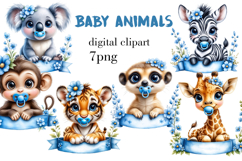 Baby Animals Clipart Bundle1 - Blue Flowers Product Image 1