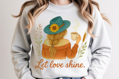 Autumn Girl with Coffee and Sunflower Hat Illustration Product Image 1