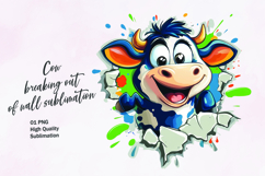 Cute cow breaking out of wall clipart sublimation Product Image 1