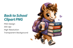 Back to School Horse Clipart PNG, Cute Student Horse PNG Product Image 2