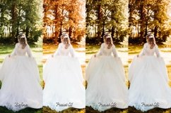 Before and after using Golden Wedding Presets on the outdoor bride and groom photo - Golden Wedding Presets transform outdoor bride and groom photo - Golden Wedding Presets add an aesthetic Instagram vibe to the outdoor bride and groom photo.