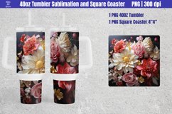 3D Flowers | 40 oz Tumbler Sublimation and Square Coaster Product Image 1