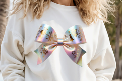 Christmas coquette bow design|Iridescent bow T-shirt clipart Product Image 1